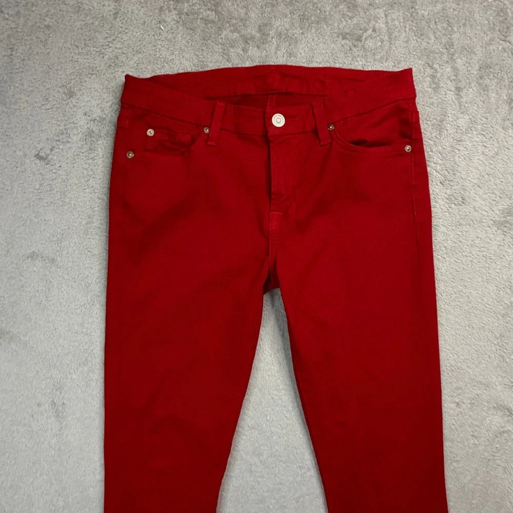 7 For All Mankind Women Red Skinny Jeans Size 30 Stretch Cotton Blend Pant